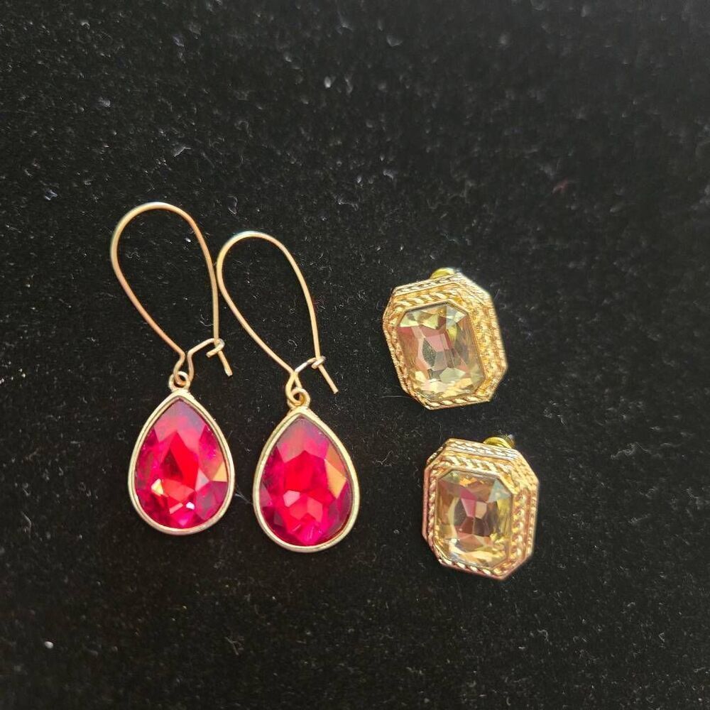 Red Dangle Earrings and Gold Post Earrings